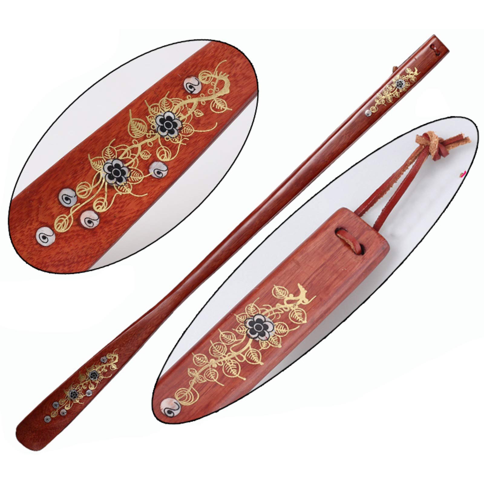 ACiyD Chausse-Pied en Bois Fait à la Main, Long Manche 27" Assistant de Chaussures Paresseux, Long Chausse-Pied avec Sangle en Cuir de Vache pour Bottes pour Hommes, Femmes, Enfants et Personnes â