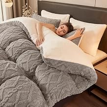 Ultra Warm Sherpa Fleece Winter Comforter, 3D Embossed Cable Knit Reversible Duvet, Gray, King