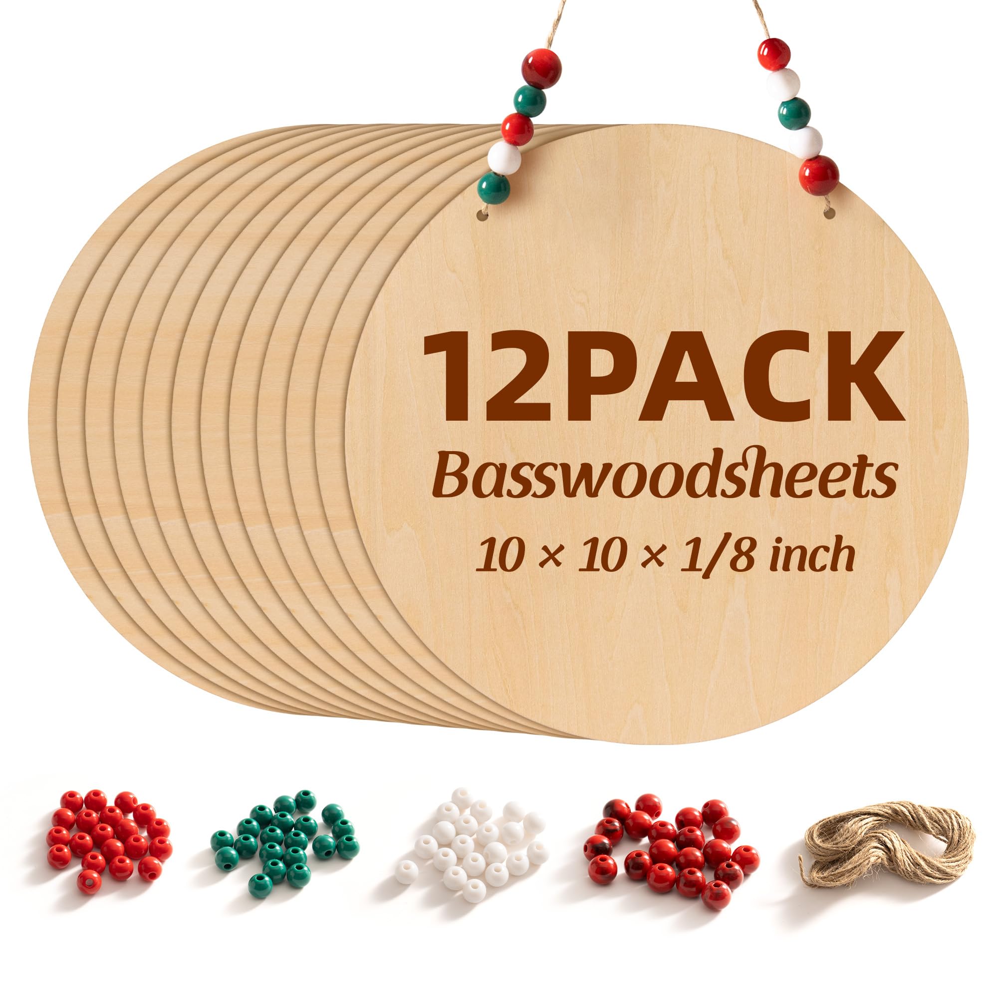 Láminas de tilo Rowood, paquete de 12, contrachapado redondo de 10 x 10 x 1,8 pulgadas, 3 mm, para corte láser, grabado, láminas finas, kits de manualidades para adultos, adornos y dibujos.