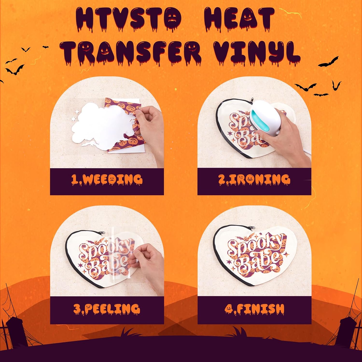 HTVSTD Classic Halloween Heat Transfer Vinyl 16pcs 12×10in Iron on Vinyl