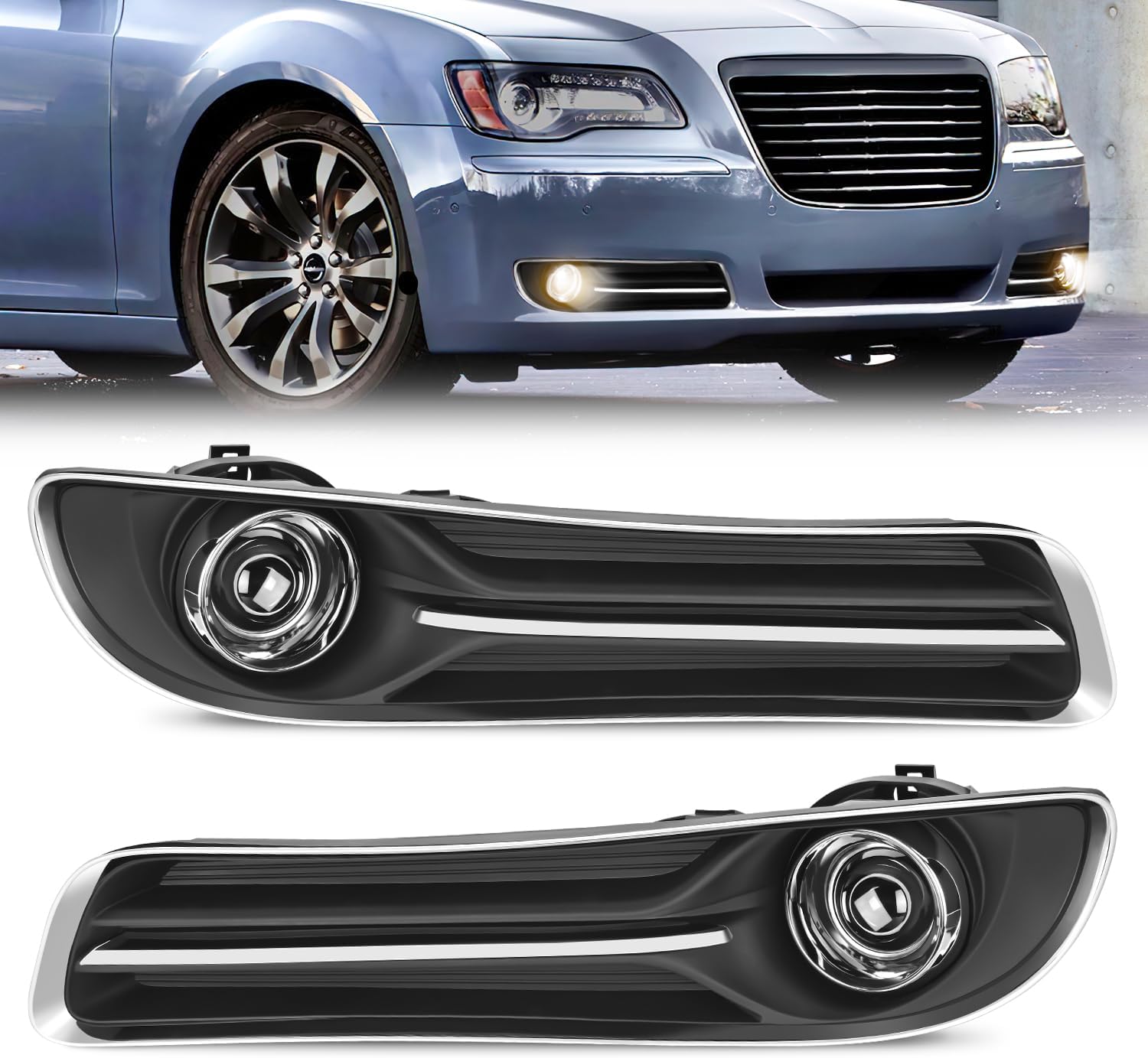 Nilight Fog Light Assembly Compatible with 2011 2012 2013 2014 Chrysler 300 Bumper Driving Lamps with Projector Lens and H11 12V 55W Halogen Bulbs Driver Side and Passenger Side