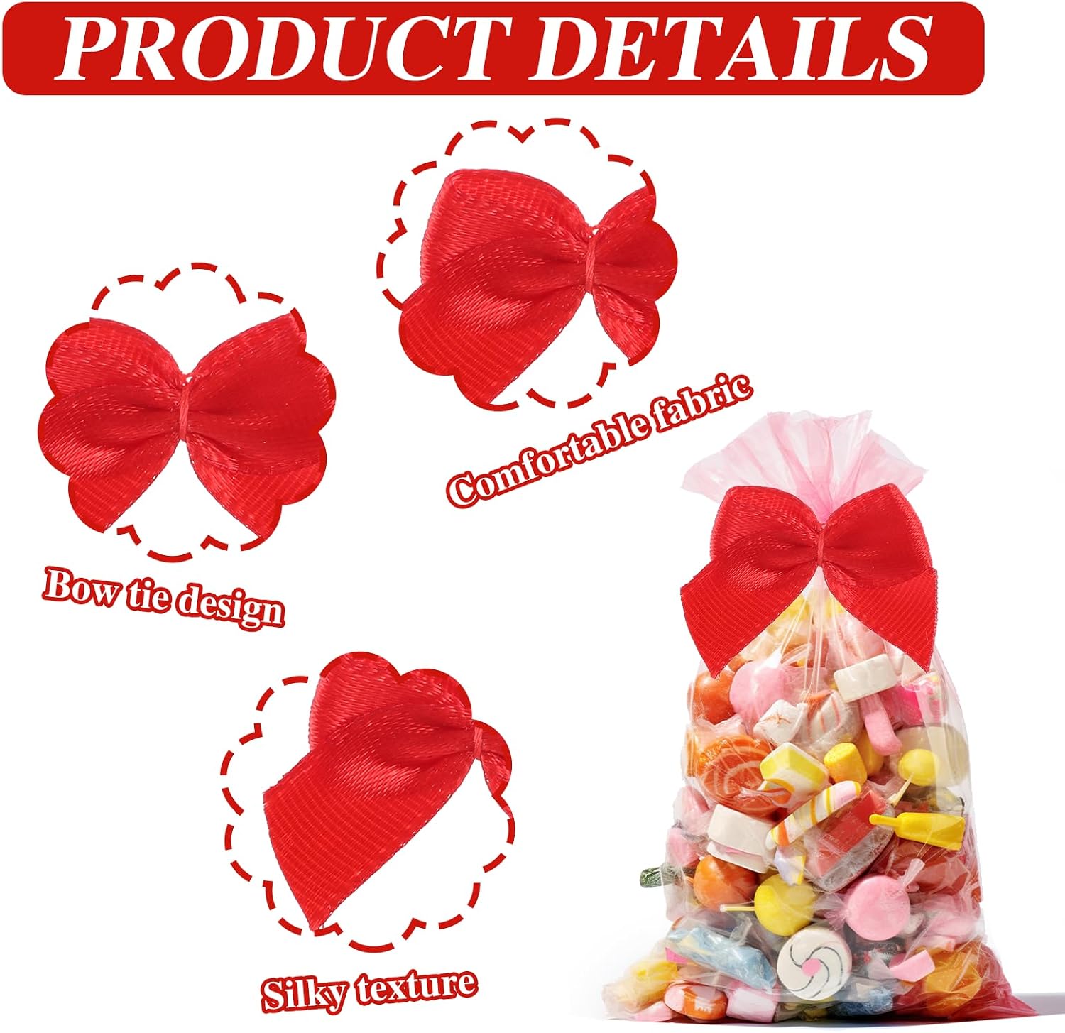 100 Pieces Small Bows for Crafts, Mini Red Satin Ribbon Bows Flowers Appliques DIY Craft Pre-Tied Wrapping Bow for Sewing Scrapbooking Wedding Gift Christmas Birthday Party Decoration(Red) image 4