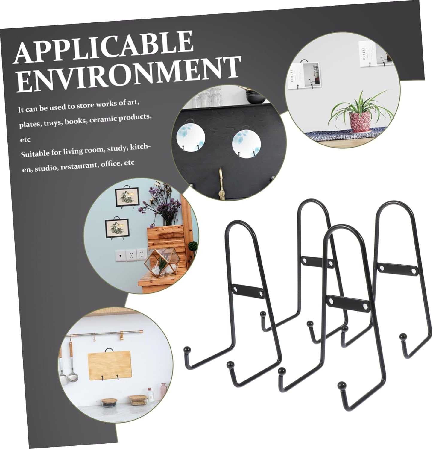 4pcs Ceramic Display Stand Shelves for Display Easel Stand for Tabletop Plate Holder Rack Metal Frame Holders Multipurpose Racks