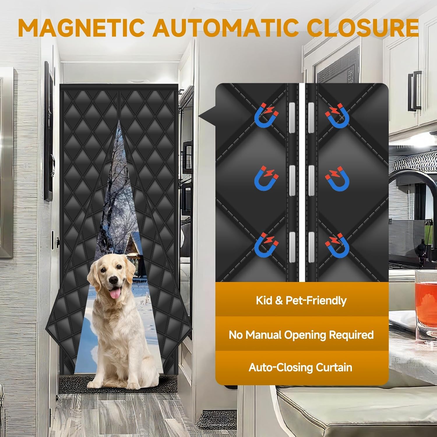 Rideau de porte magnétique à isolation thermique pour camping-car, caravane, remorque, camping