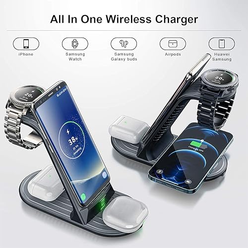 Miniatura 5 de ZHIKE - Cargador inalámbrico estación de carga inalámbrica 4 en 1 de 20 W compatible con Galaxy PhoneWatchBuds base de cargador para S22S21Note