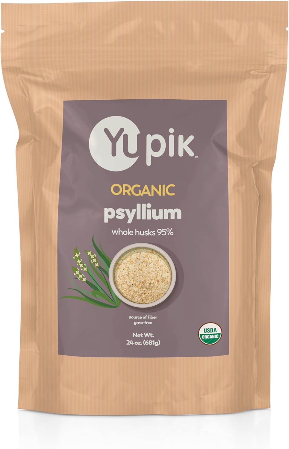 Yupik Organic Whole Husk Psyllium 24 Oz, 95% Purity, Soluble Fiber, USDA Certified, Non-GMO, Kosher, Gluten-Free, Sugar-Free & Fat-Free, Unflavored, Plant-Based, Ideal for Oatmeal & Cereal