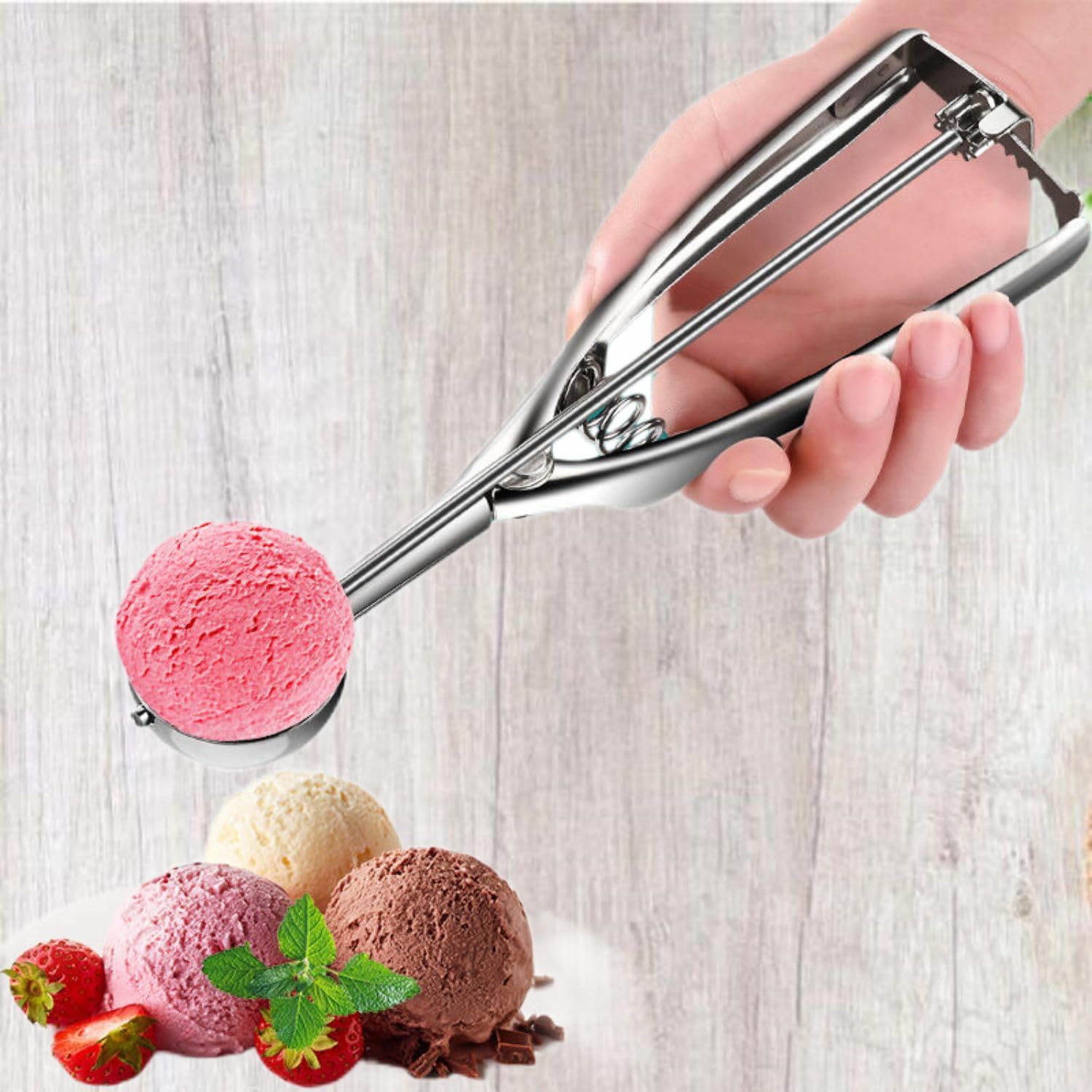 厨房不锈钢冰淇淋 Popsicle Molds 挖球神器雪糕勺激凌勺西瓜挖水果球勺子 Stainless Steel Long handled soup spoons，Spoons,Meal spoon Household Cleaning，Kitchen Storage Essentials