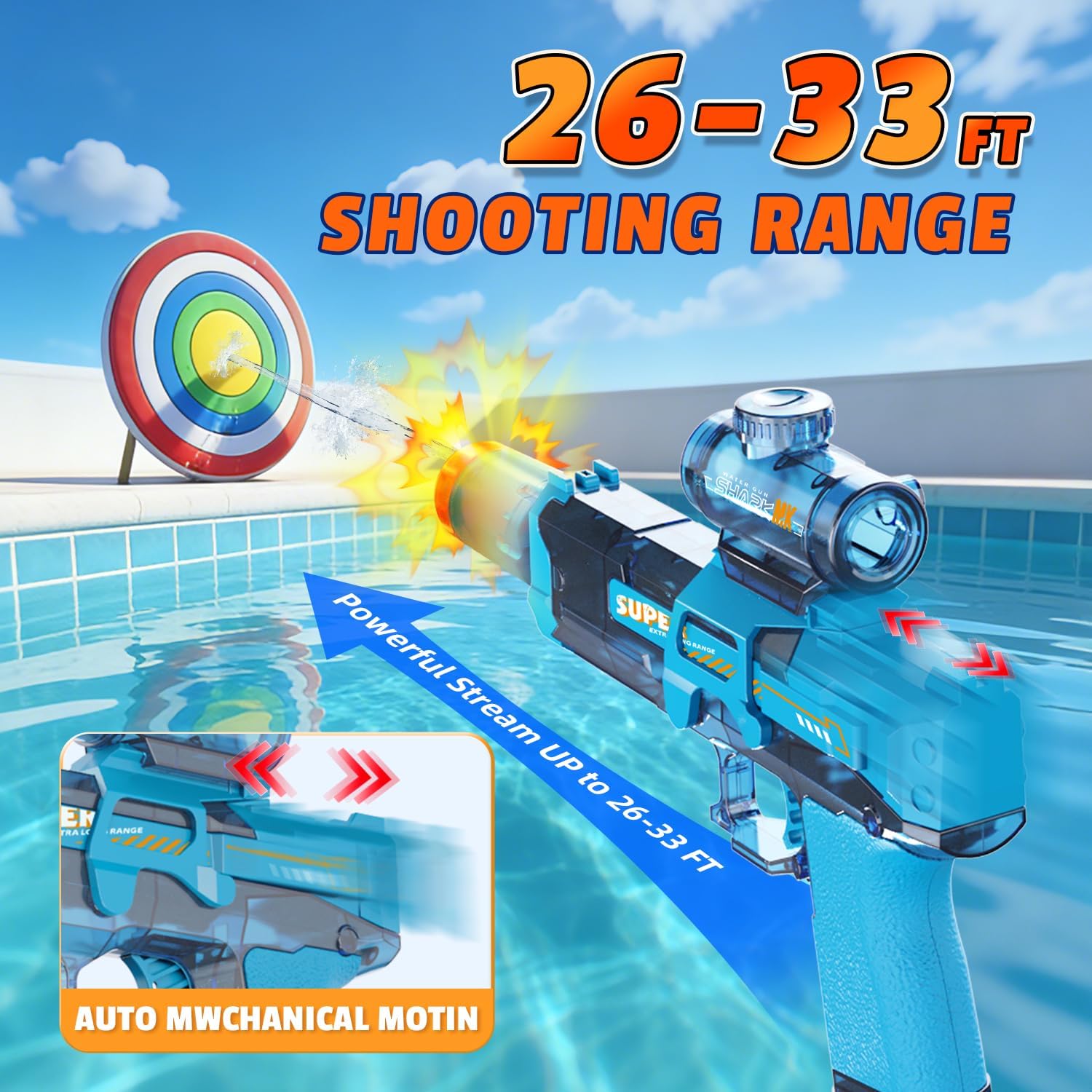 4pcs electric water gun for kids adults, automatic squirt gun pistol with water spray sound and led light, leak-proof rechargeable watergun for summer outdoor pool beach toys for boys (black+blue) 4-pack