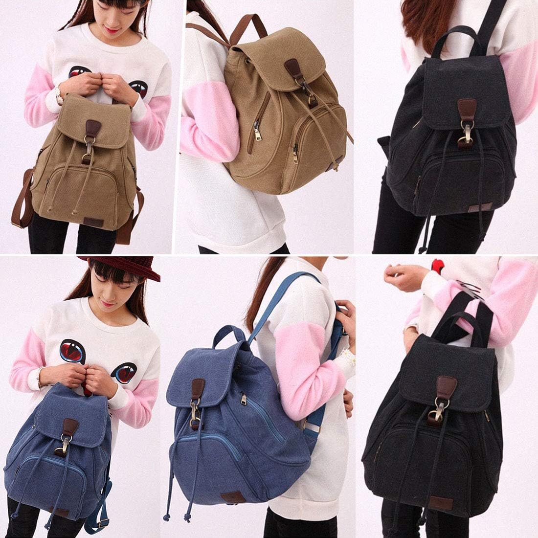 WITERY Women Canvas Fashion Backpacks Purse Casual Outdoor Shopping Daypacks Sports Rucksack Hiking Travel Multipurpose Bag