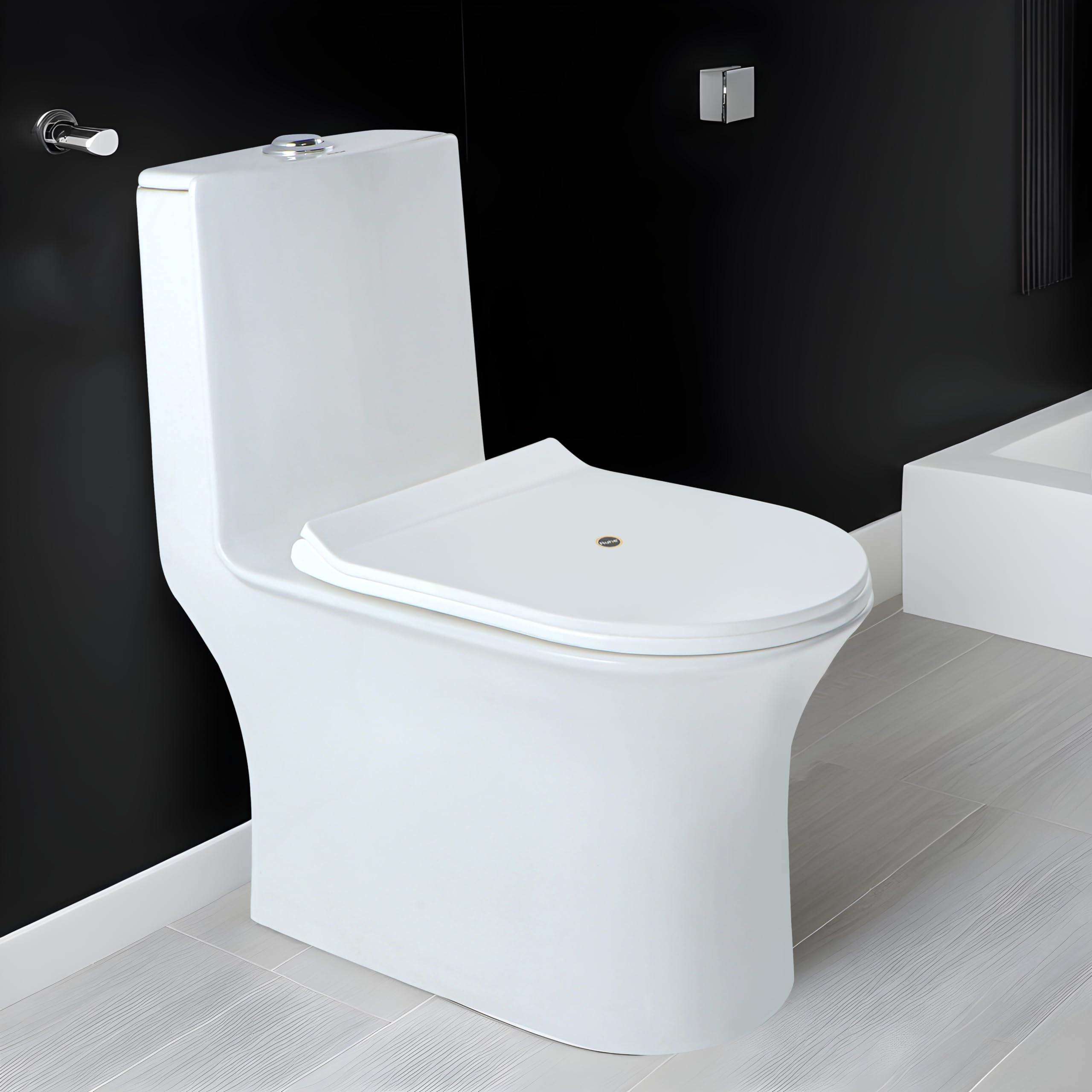 26x14x29 Inches Dune Ceramic Western Toilet, S-Trap | White Glossy Finish, Rimless Design, Dual-Flush System, Anti-Bacterial Glaze | Include Soft-Close Seat Cover, Dual Flow Flushing Kit, Gasket