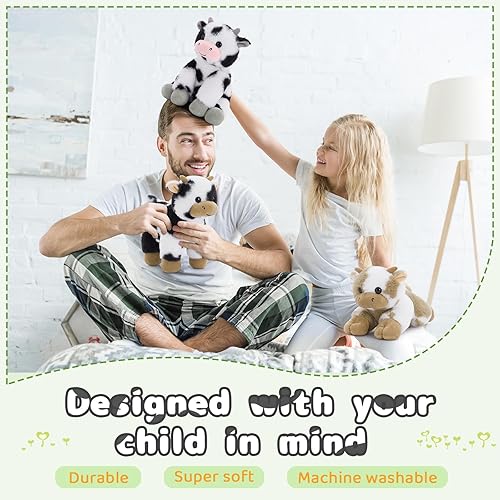 Miniatura 8 de Tezituor Juego de 6 animales de peluche de vaca grandes, peluches de vaca de 10 pulgadas a granel para decoración de fiestas de Navidad, lindo