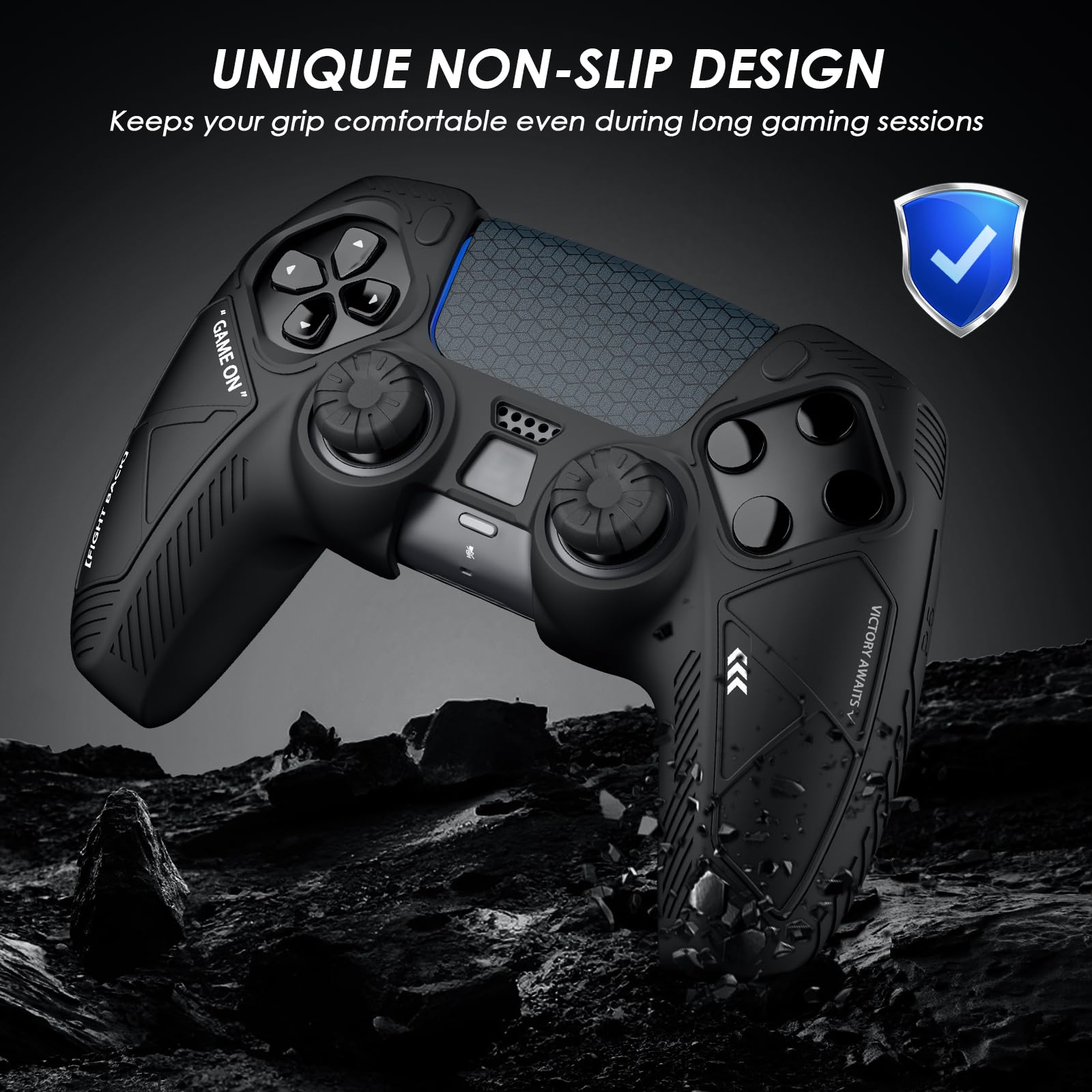 2 pcs Anti Slip Cover Skin for PS5 Controller,JORREP Housse antidérapante en Silicone pour Manette PS5 avec emplacements pour Les Pouces, Autocollants pour pavé Tactile,Noir