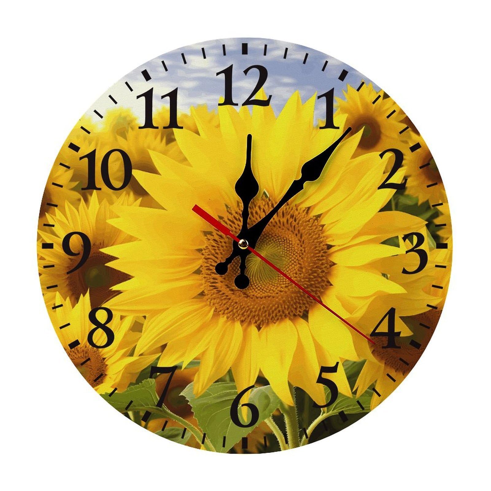 Horloge murale tournesols noire de 30 cm avec des chiffres arabes