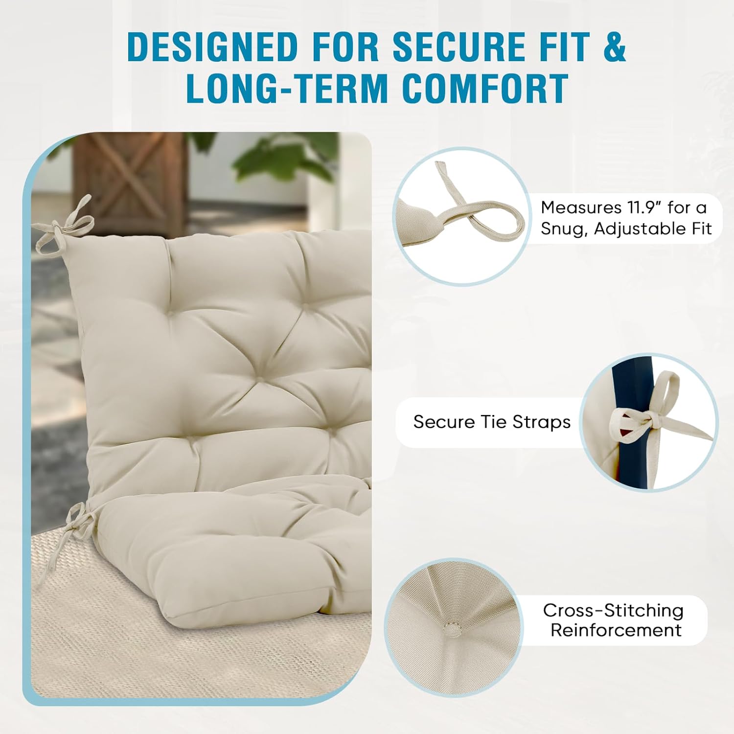 EAGLE PEAK Outdoor Porch Swing Cushion, 2-3 Seater Patio Bench Seat Cushion for Outdoor Furniture, Cushion Replacement, 59"x43" (Beige)