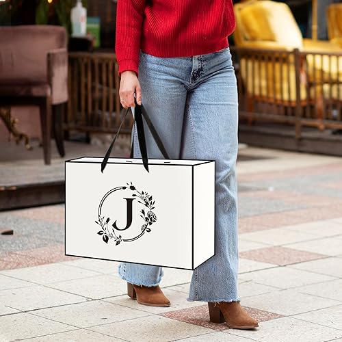 Miniatura 6 de Bolsa de regalo de letras iniciales para regalos personalizados, bolsa de regalo de letras con monograma de 16.9 x 12.6 pulgadas, con tarjetas de