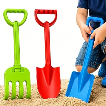 3 PCS Beach Shovel Sand Shovels Snow Toys for Kids Adults, 16 Inch Spade Rake Sandbox, Sturdy Scoop Trowel Garden Digging Planting Tool, Kids Snow Shovel Outdoor Play Summer Vaction Gift Party Favor