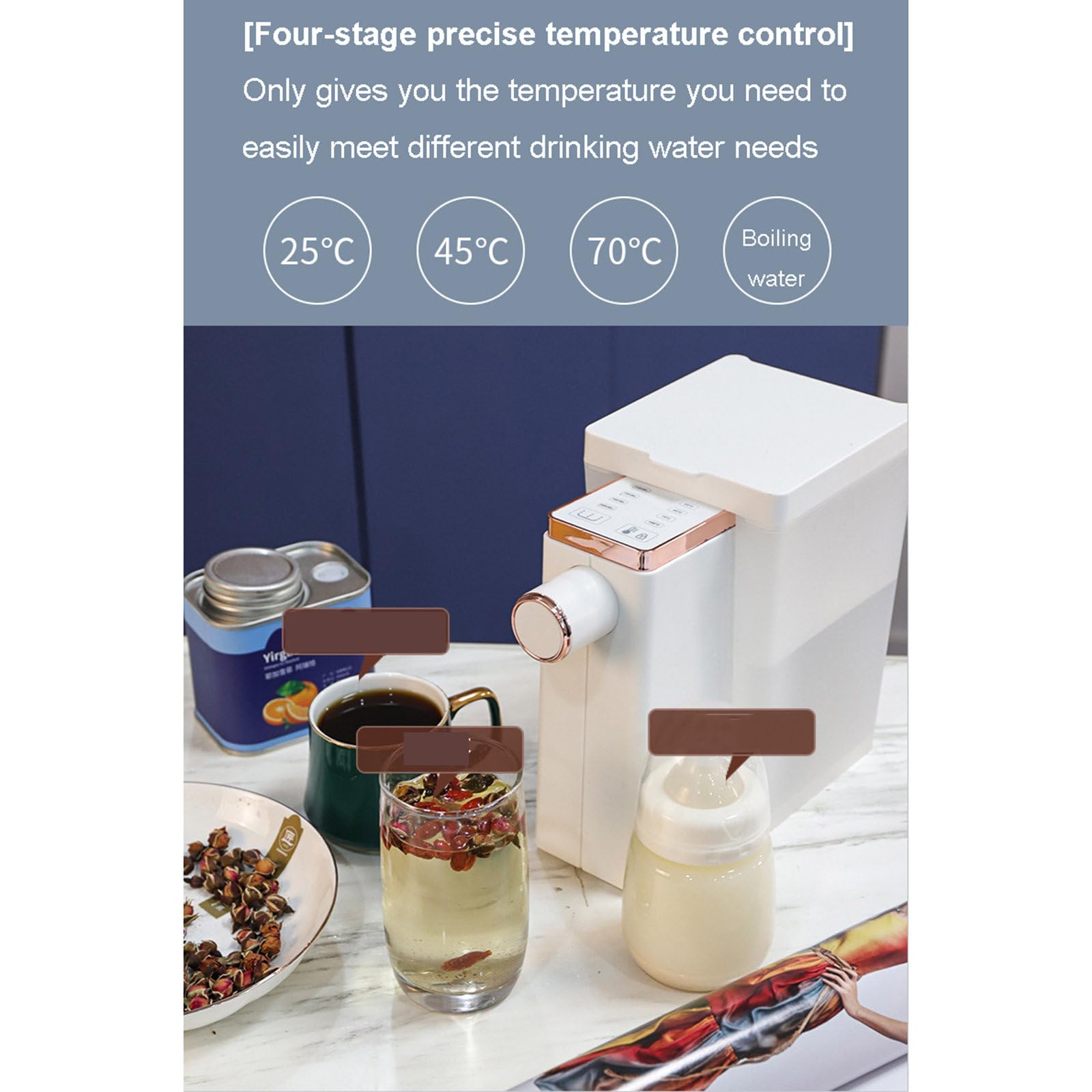 Natychmiastowy dystrybutor gorącej wody, przenośny podgrzewacz na biurko o mocy 2100 W, 4 poziomy kontroli temperatury dla czajnika podróżnego Urządzenie do gorącej wody pitnej