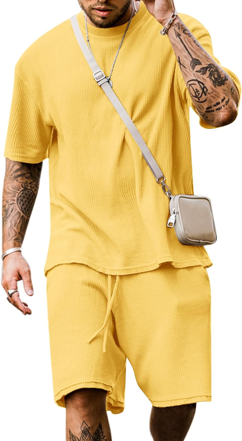 Babioboa Men's Short Sleeve Tracksuit Summer T Shirt & Shorts set 2 Pockets Oversize Two Piece Casual Daily Duty-off