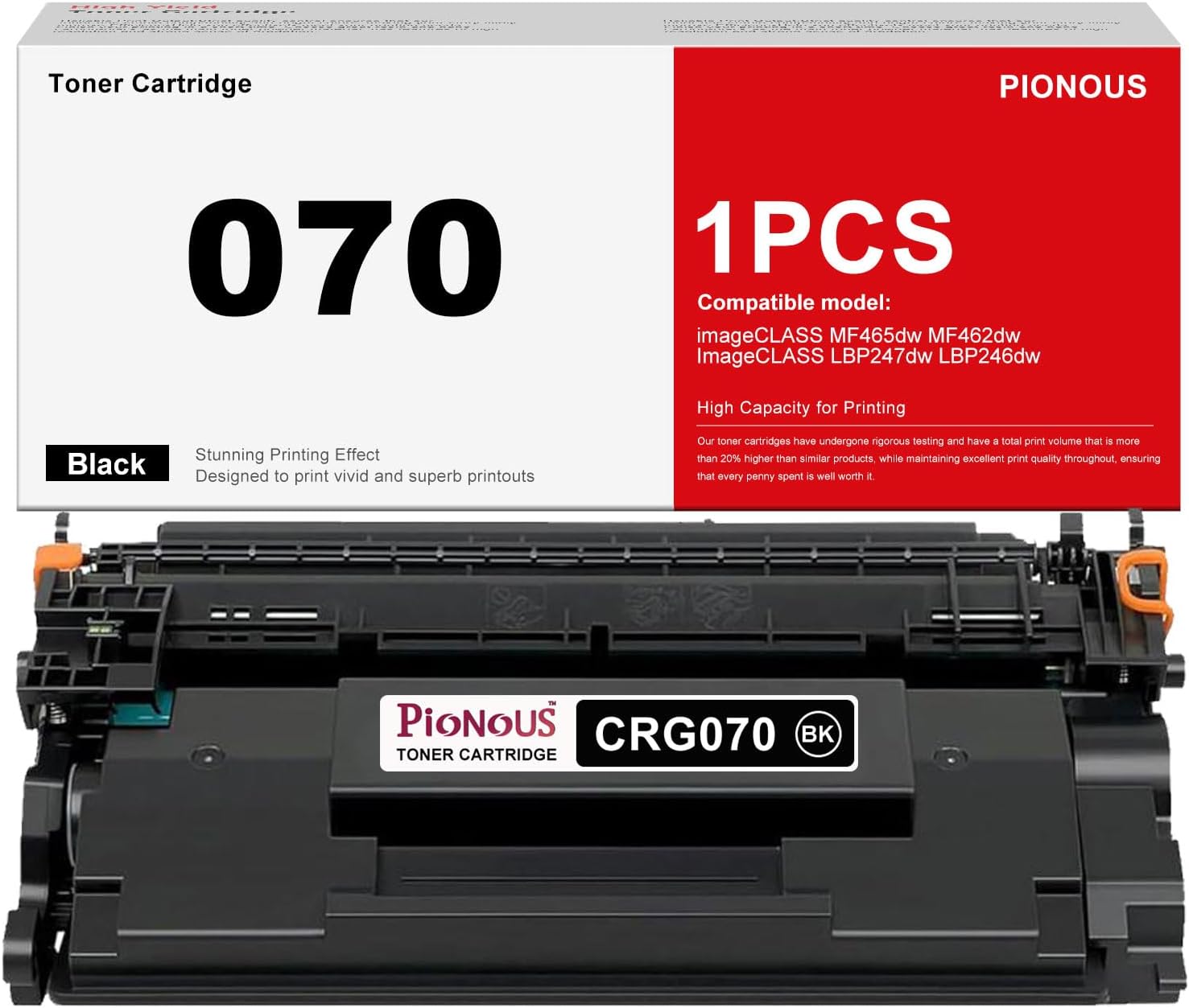 070 Black Toner Cartridge 1-Pack Replacement for Canon 070 070H CRG070 Toner, Works with imageCLASS MF465dw LBP246dw MF462dw LBP247dw MF460dw LBP240dw Printers