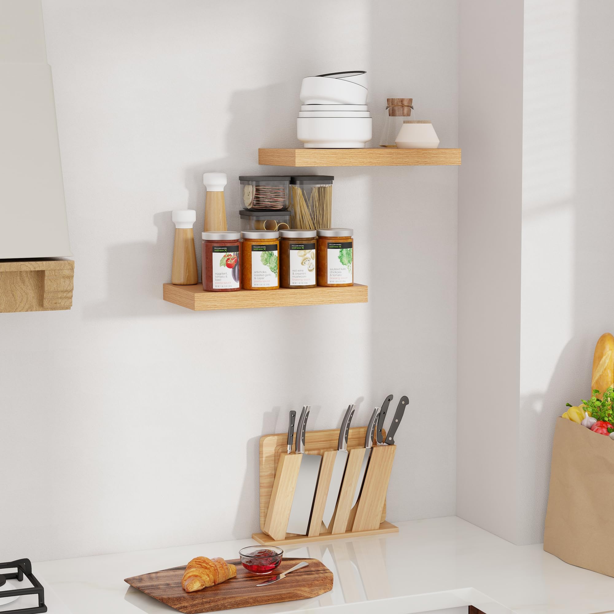 Feihorrm Wandregal Holz, Extra Breit 23,5 cm, 40cm Wandboard Eiche Regal 2er Set, Schweberegal, Regalbrett für Küche, Arbeitszimmer, Badezimmer, Schlafzimmer und Wohnzimmer
