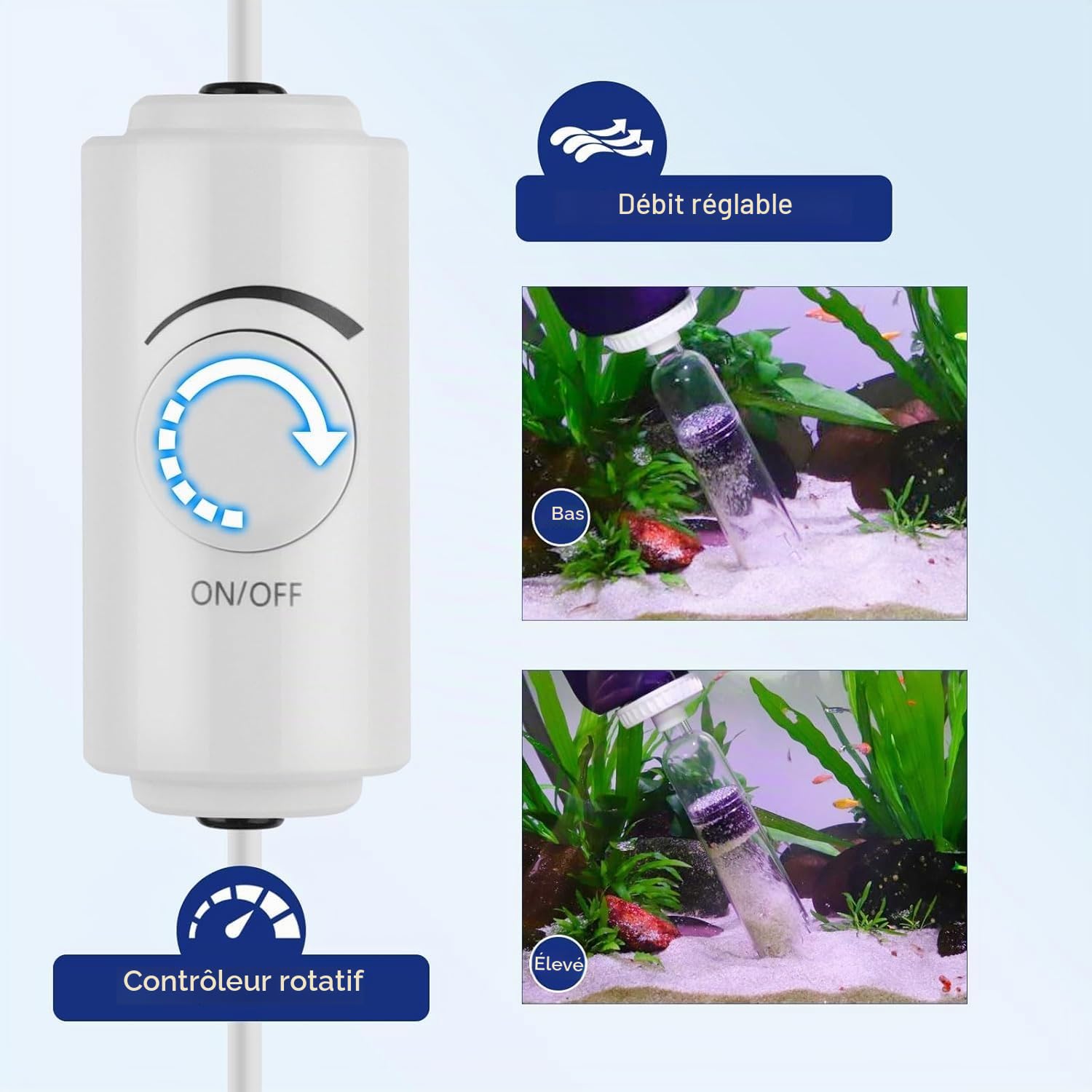 AQQA Nettoyeur de gravier électrique DC 2300L/h à débit d'eau réglable, nettoyeur de gravier d'aquarium de 34 W avec triple filtration pour changer l'eau, le sable, la circulation de l'eau