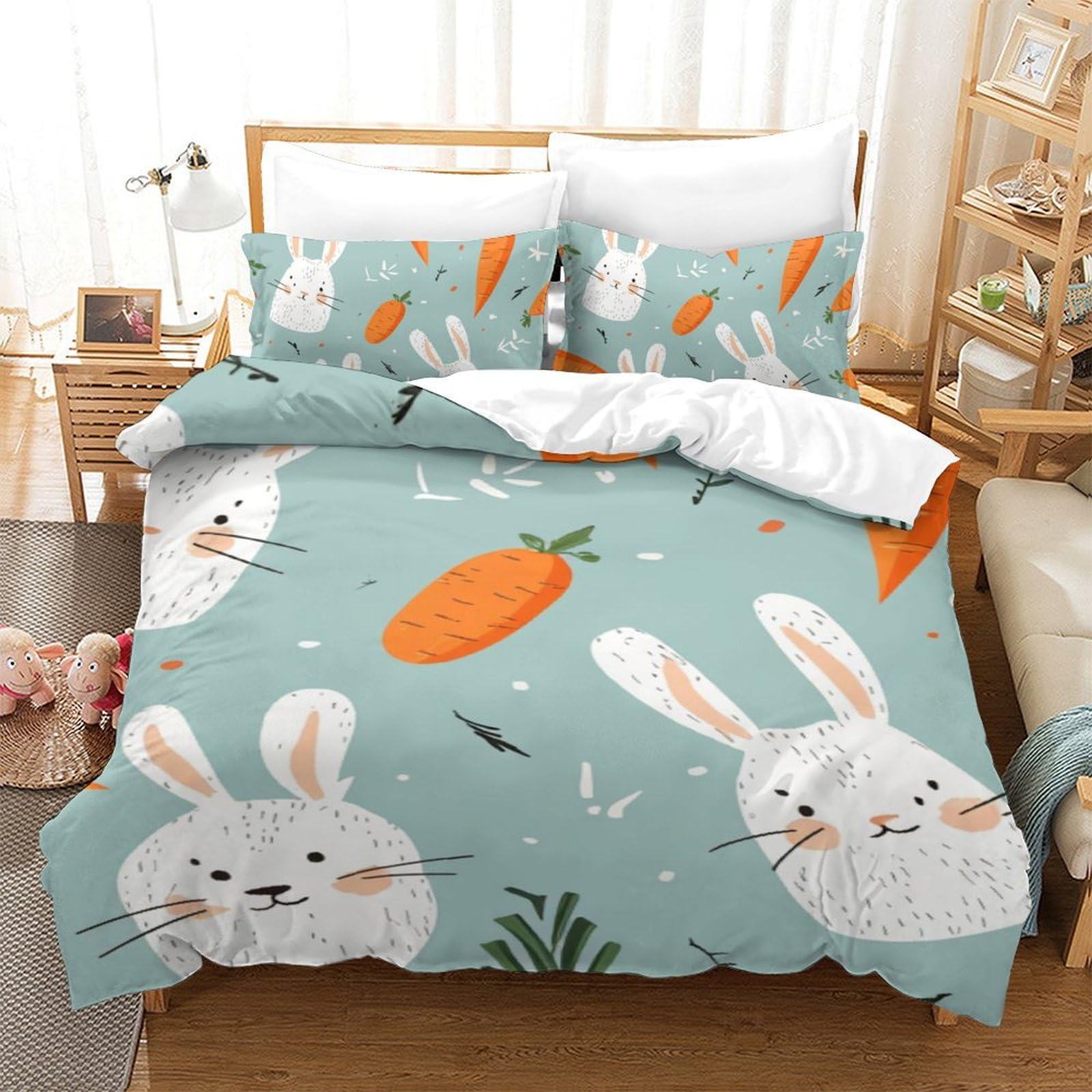 Housse de couette lapin 140x200cm en microfibre douce avec parure de lit 3D enfant