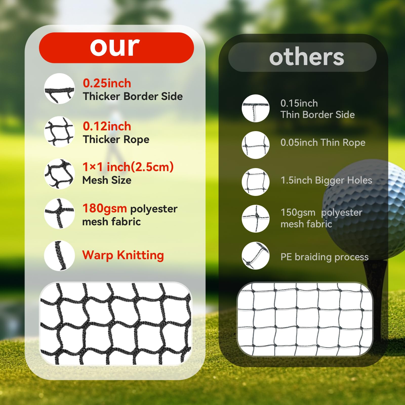 Golfschlagnetz, Schaft-Netzbefestigung, 2,8 x 3,4 x 2,1 m, robustes Seitennetz, Barrierennetz für Golf, Baseball, Hockey mit Sandsack