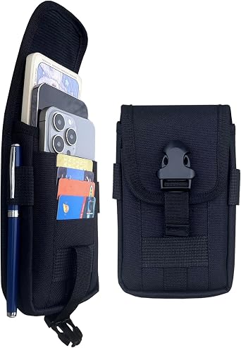Belt Pouch for Men, Multi-Purpose Tactical Cell Phone Case, Dual Phone Case for Two Phones, Belt Loop Pouch Holster Mens Waist Pocket for Work, Hiking, Camping, Barbecue, Rescue-Black