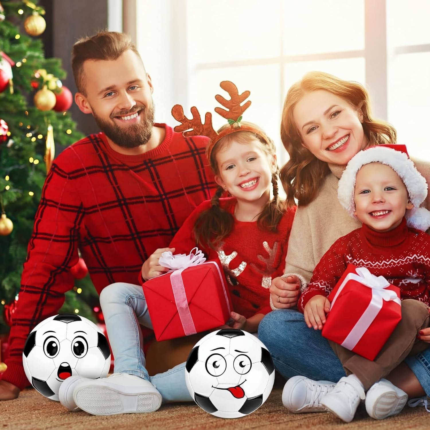 Soulchen 6 Pcs Funny Face Soccer Balls Bulk with Pump Mesh Bag Official Size 3 4 Indoor Outdoor Soft Soccer Game Practice Back to School Sport Gift for Child Youth(Size 4)