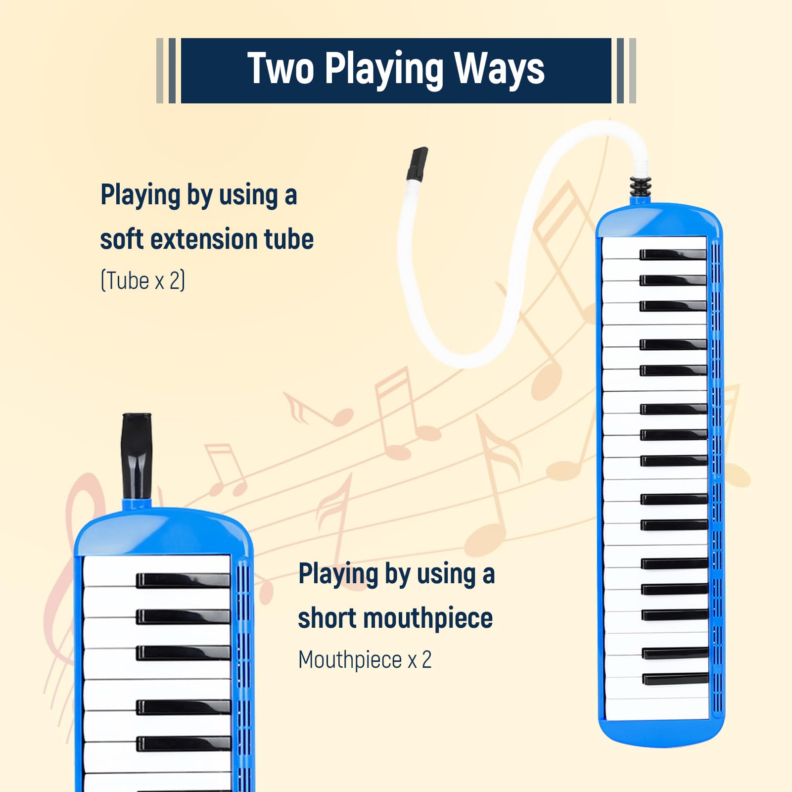 Naroote Mélodica 37 Touches, Clavier Air Piano à Double Tube avec Étui de Transport et Embouchures, Son Riche, Deux Options de Jeu, Instruments de Musique pour Enfants, Adultes (BLUE)