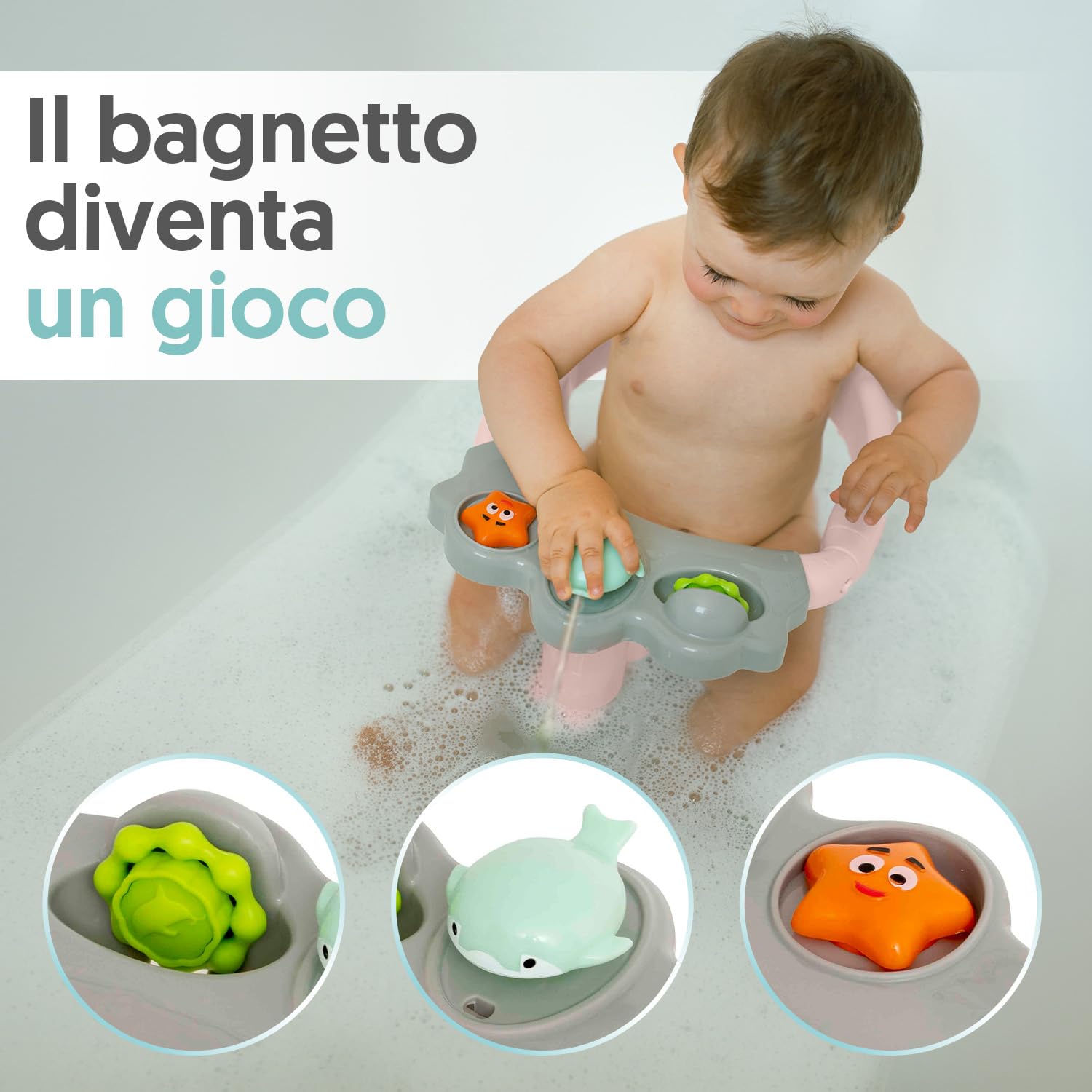 Interbaby Seggiolino da Bagno Bambino Antiscivolo con Ventose | Seggiolino Vasca e Doccia Sicuro ed Ergonomico | Sedia Bagnetto Neonato 6-24 Mesi | Seggiolino Bagno Stabile e Confortevole (Rosa)