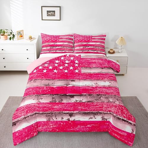 Feelyou American Flag Stripes Comforter Set Queen Size Boys Girls Kids