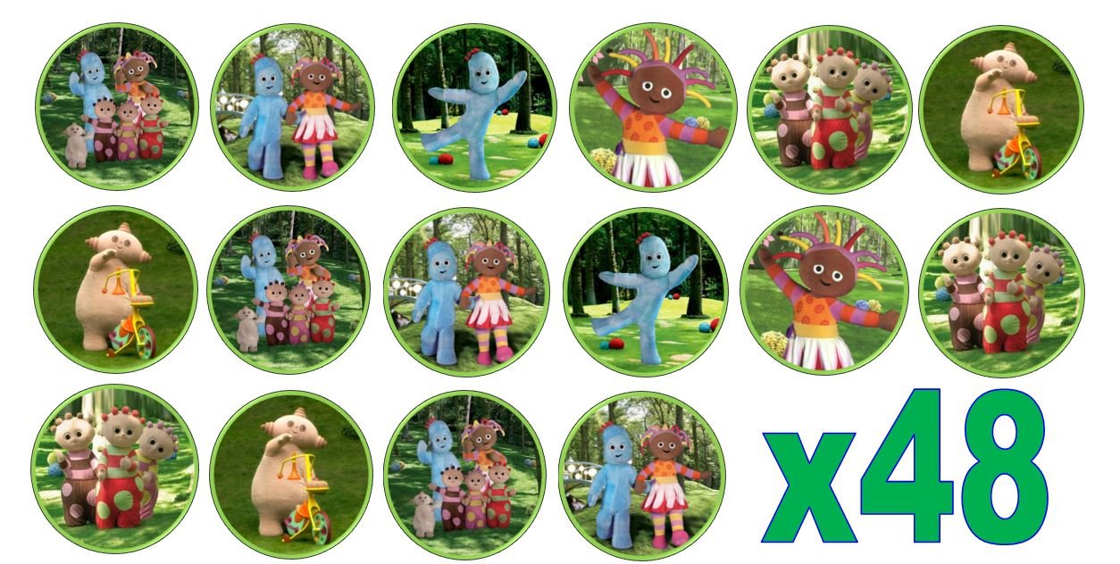 48 in The Night Garden 3cm Mini Discs Edible Wafer Paper Disc Cupcake Toppers (NOT PRE Cut)