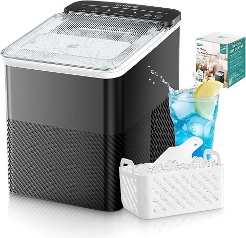 FOHERE Macchina Ghiaccio 14kg/24h, Autopulente, 2 Dimensioni,9 Cubetti in 6 Minuti, Ice Maker con Paletta/Cestello (Nero)