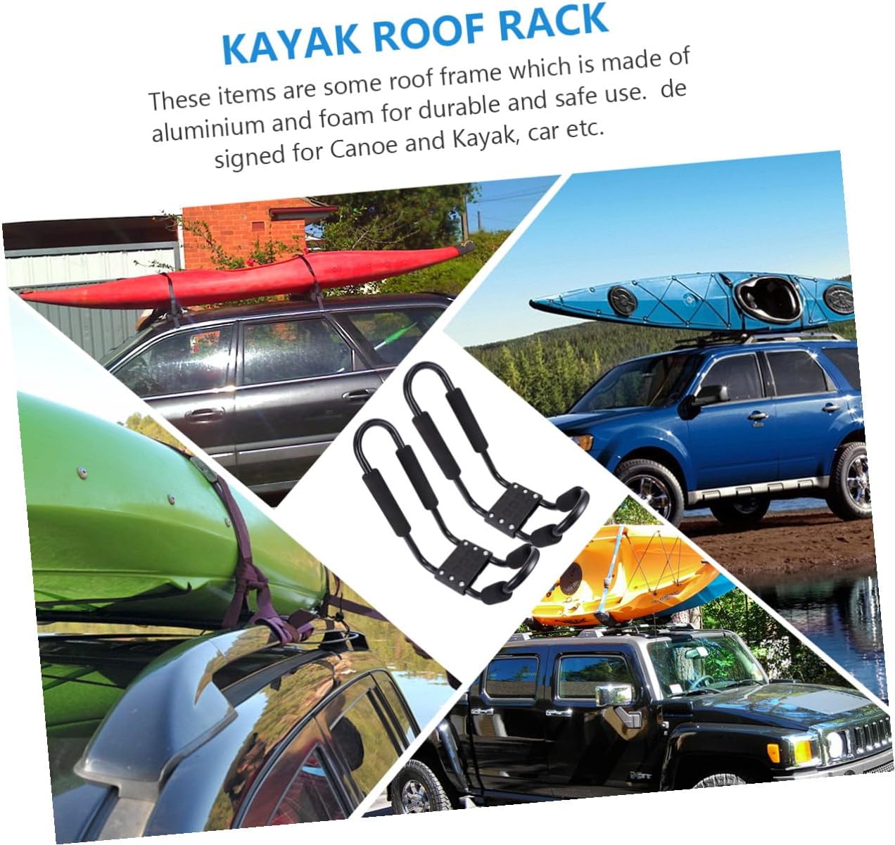 Detachable Kayak Roof Rack 2pcs Set Black Car Roof Storage Shelf for Canoe and Outdoor Water Sports Equipment