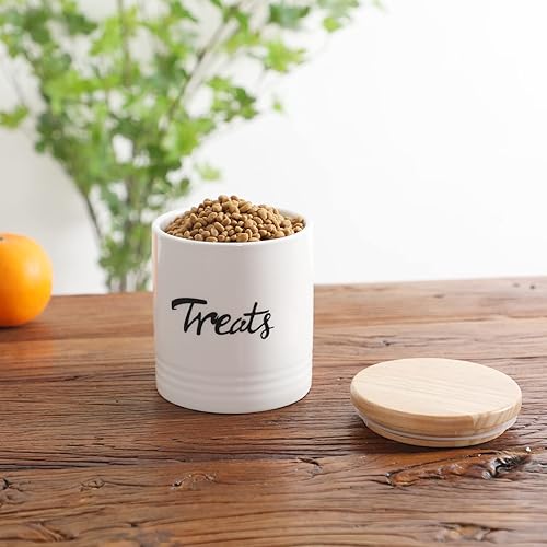 Miniatura 6 de LEETOYI Recipiente para golosinas para gatos con tapa, tarros de cerámica para perros de 4.5 pulgadas, 31 onzas (blanco)
