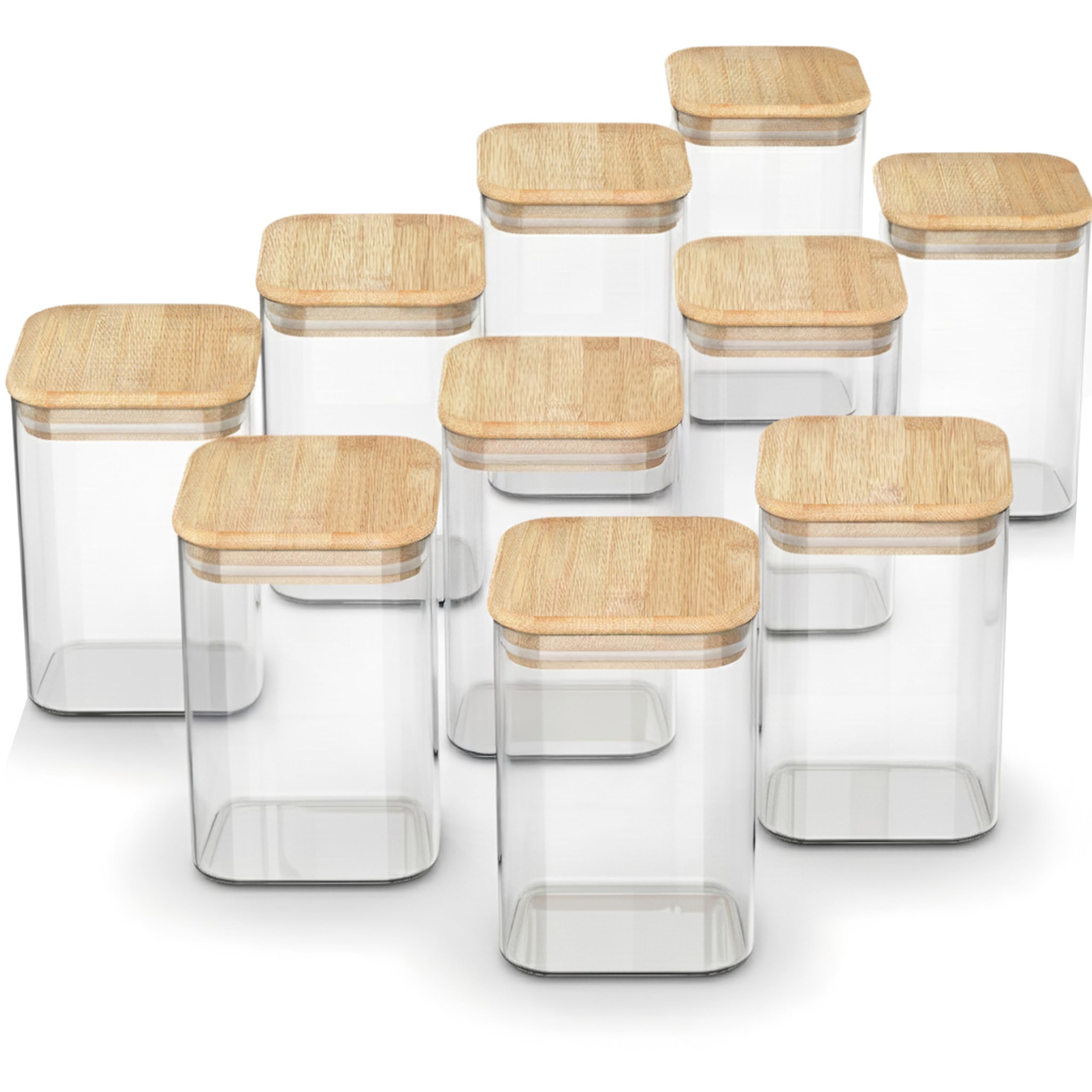 Arendo - Vorratsbehälter mit Deckel 1200ml - 10er Set - Behälter aus Glas – hitzebeständig – Vorratsdosen/Vorratsgläser mit Bambusdeckel - luftdicht - für Müsli Zucker Mehl Kaffee Reis