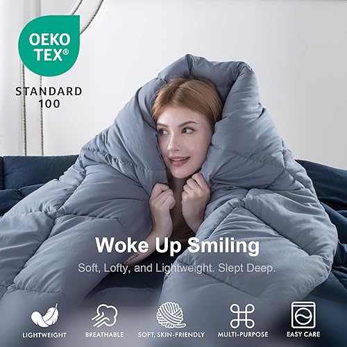 Miniatura 5 de KASENTEX Juego de edredón tamaño California King, reversible de doble color, alternativa de plumón de ganso, ultrasuave, ligero, lavable a máquina,