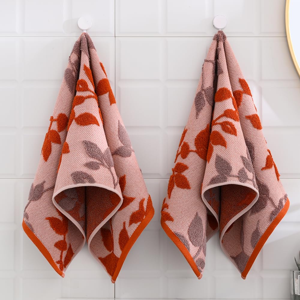 sense gnosis Burgundy Red Hand Towel Set of 2 Super Soft 100% Cotton Embossed Leaf Floral Pattern Highly Absorbent Decorative Jacquard Weave Hand Towels for Bathroom Spa 13x 29 Inch - Image 3