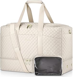 CLOKARS Duffle Bag for Travel, Weekender Bag with Shoe Compartment, Carry On Overnight Bag for Women with Toiletry Bag Duffel Bags with Wet Pocket for Gym Hospital Bags for Labor and Delivery Beige