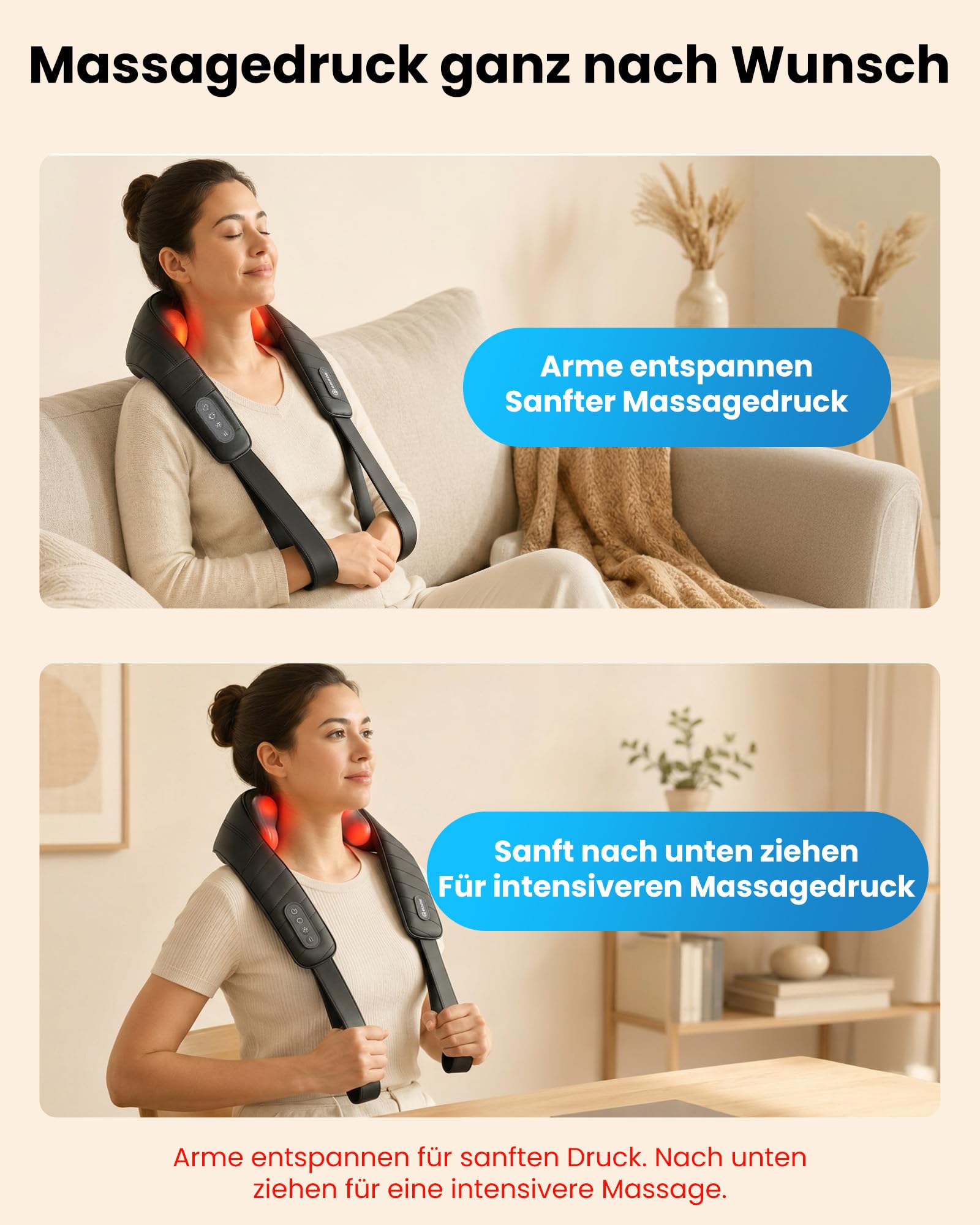COMFIER Kabelloses Nackenmassagegerät mit Wärme | 4D Kneten Nacken und Schulter Massagegerät, Shiatsu Nacken Rückenmassagegerät Kissen, 2 Heizstufen, Geschenke für Mama Papa