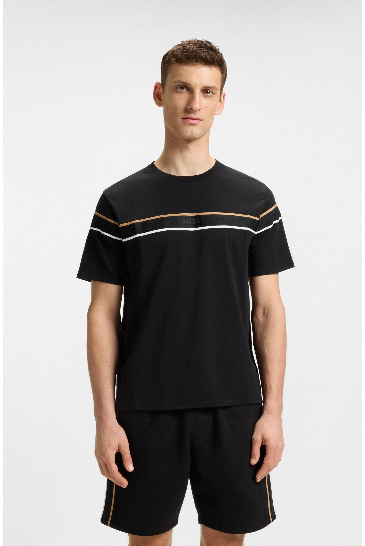 BOSS Hombres Iconic Camiseta Camiseta de Jersey de Algodón con Acabados Bandas