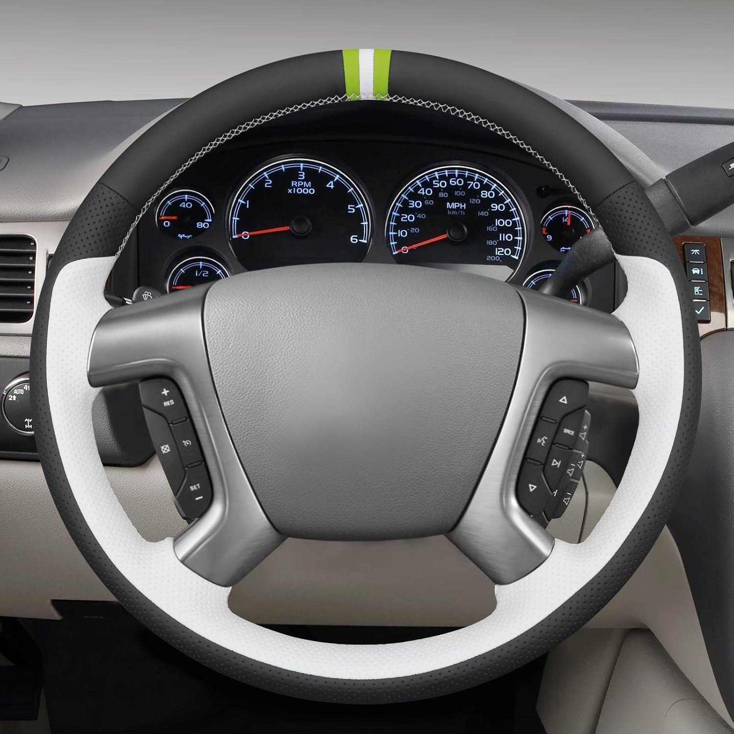 MEWANT Hand Stitch 3D Style Steering Wheel Cover Wrap for Chevrolet Silverado 1500 2007-2013/Silverado 2500 2007-2014/Silverado 3500 2007-2014/Avalanche 2007-2013/Suburban 2007-2014/Tahoe/Traverse
