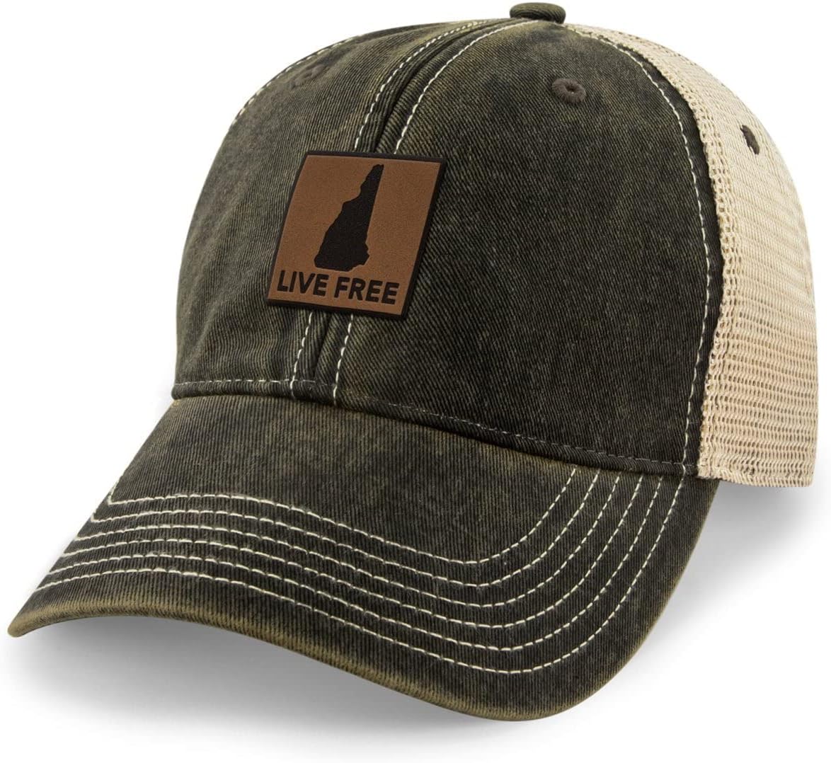 Chowdaheadz Live Free New Hampshire Leather Patch Dirty Water Trucker Hat