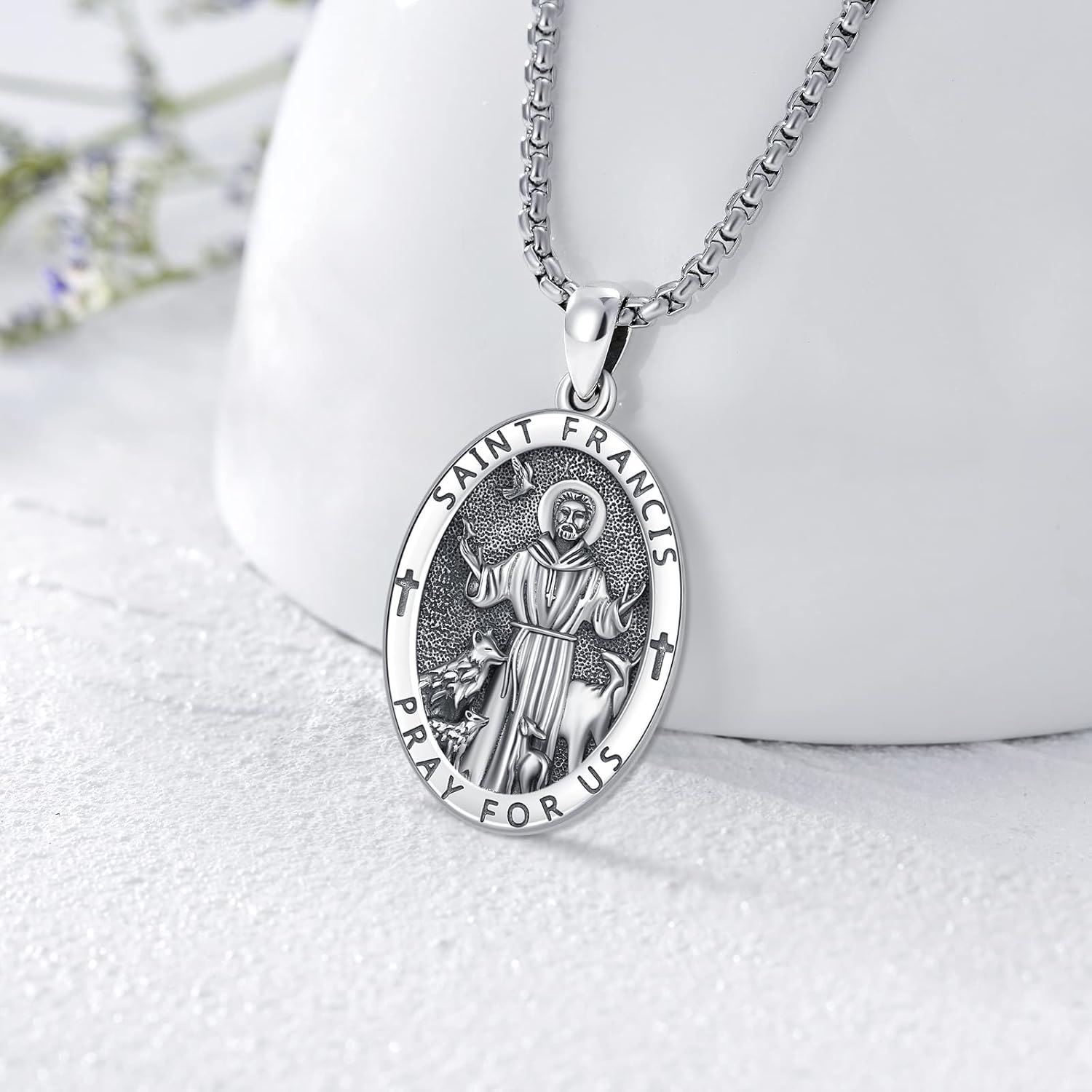 Patron Saint Medals Amulet Necklace 925 Sterling Silver Protection Jewelry for Men Women with 20"/22"+2" Rolo Chain - Image 2