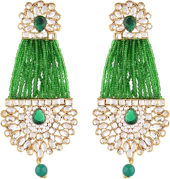 Amazon Efulgenz インドジュエリー ボリウッド 人工石 クンダン パール タッセル ダングル イヤリング セット 女性用 グリーン ネックレス 通販 Amazon Efulgenz インドジュエリー ボリウッド 人工石 クンダン パール タッセル ダングル イヤリング セット 女性用 グリーン ネックレス 通販
