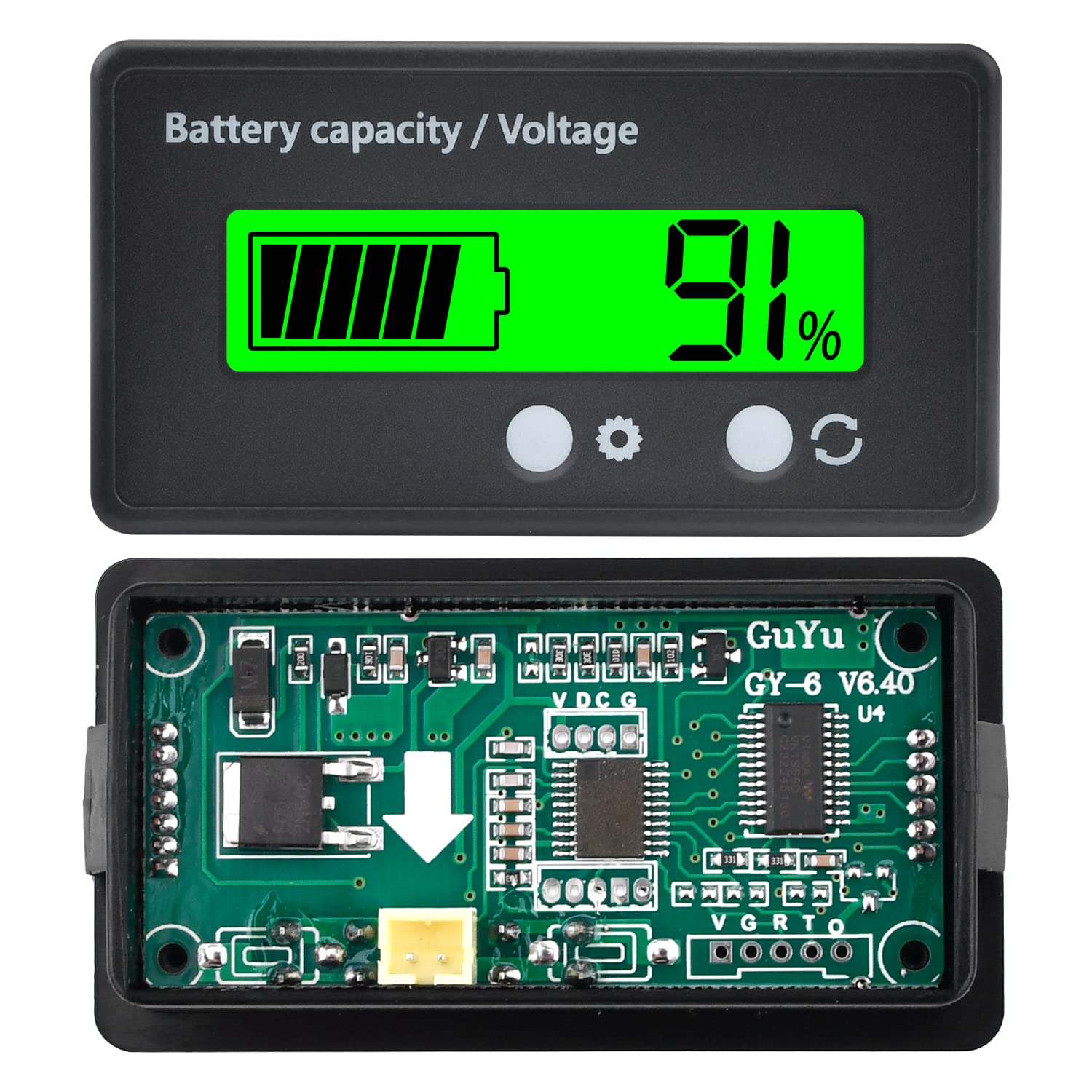 Batteria capacità Monitor Gauge Meter 12V 24V 36V 48V 72V 84V anteriore Set chiave Display LCD retroilluminato Lead Acid Battery Status Indicator, batteria al litio capacità Tester (verde)