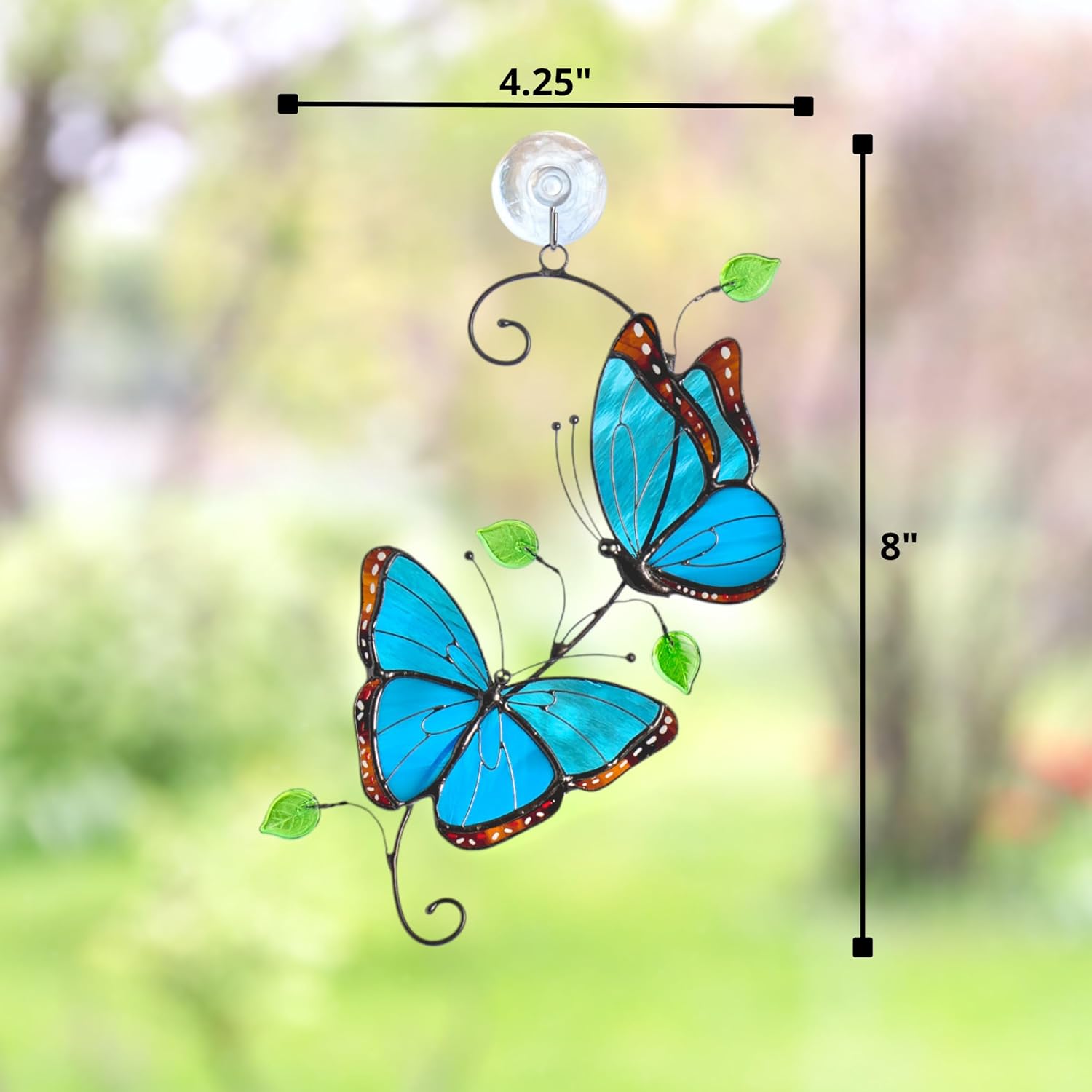 Glass Art Stories Handmade Morpho Butterfly Pair – Stained Glass Suncatcher with Blue Butterflies for Home Décor, Ideal Gift for Nature Lovers