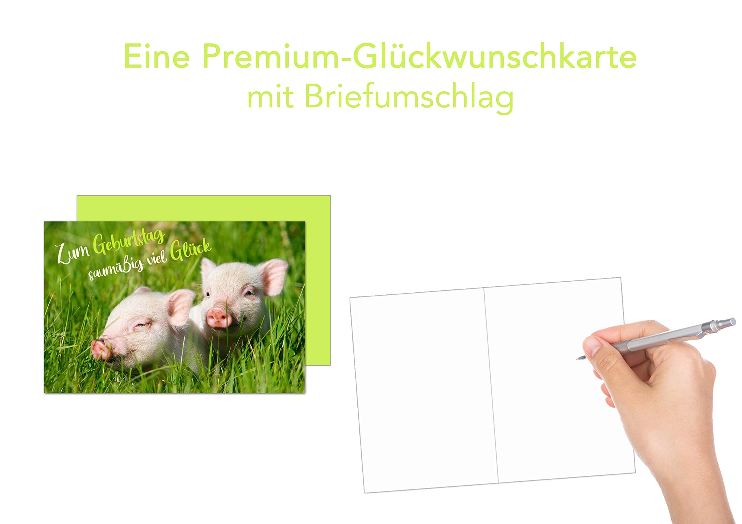 Premium-Geburtstagskarte Mit Schwein Im Trainingsanzug – 12,7x17,8 Cm, Blanko Innen, Inkl. Umschlag, Für Tierliebhaber