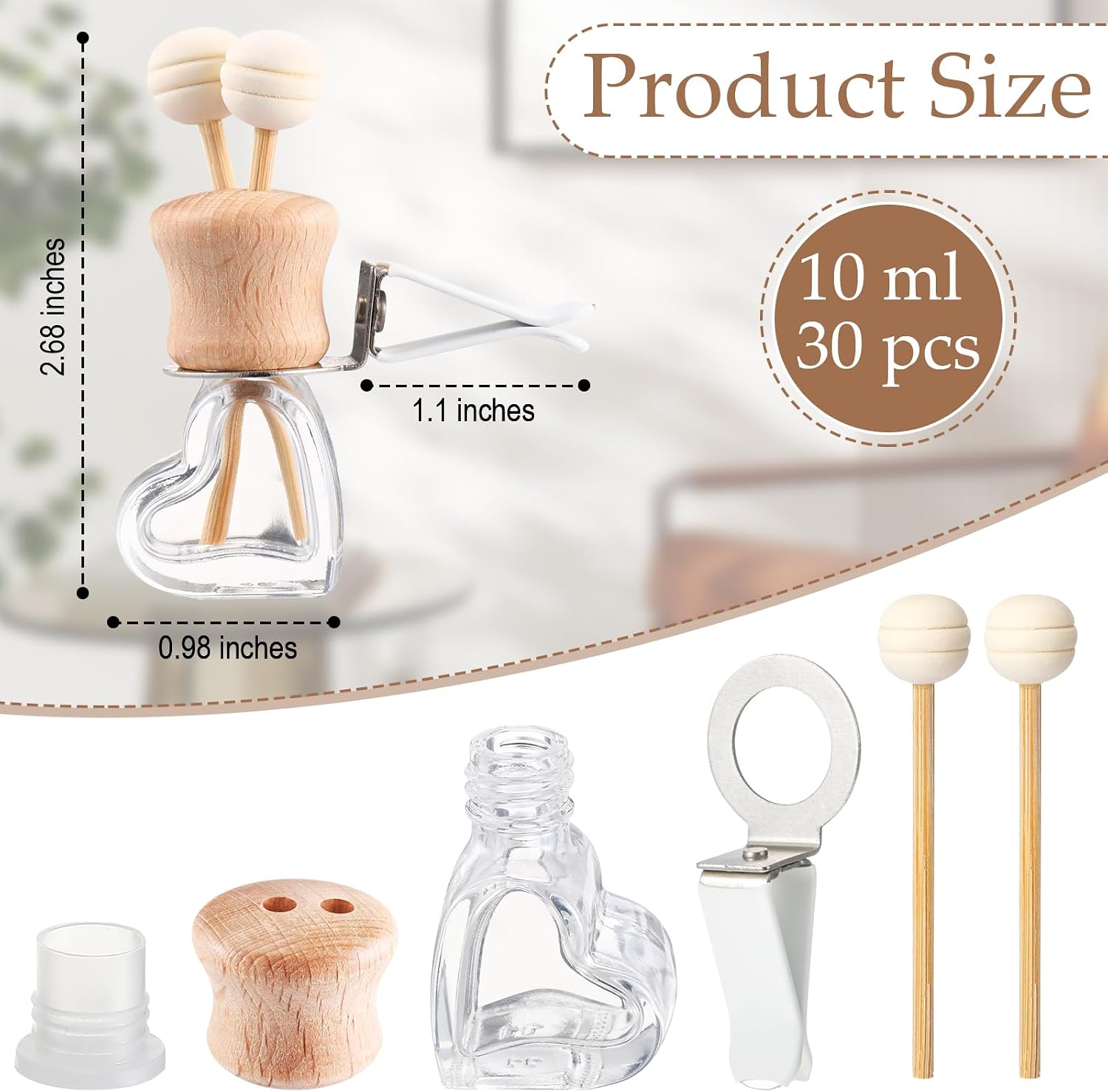 Zubebe 30 Pack Car Air Freshener Diffuser Bottles with Vent Clip, Heart image 4
